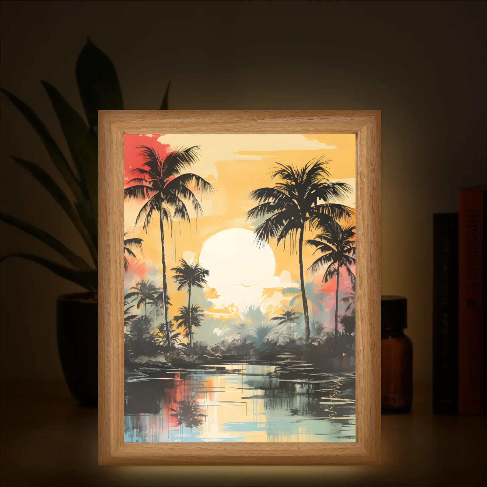 Light Up Painting, Autumn Forest Wall Art Picture Light Sunset Forest Light Up Desktop Art Decor, 10 Brightness, USB Powered, 3 Lighting Modes, Anxiety Relief Gift for Bedroom Home - Without Frame