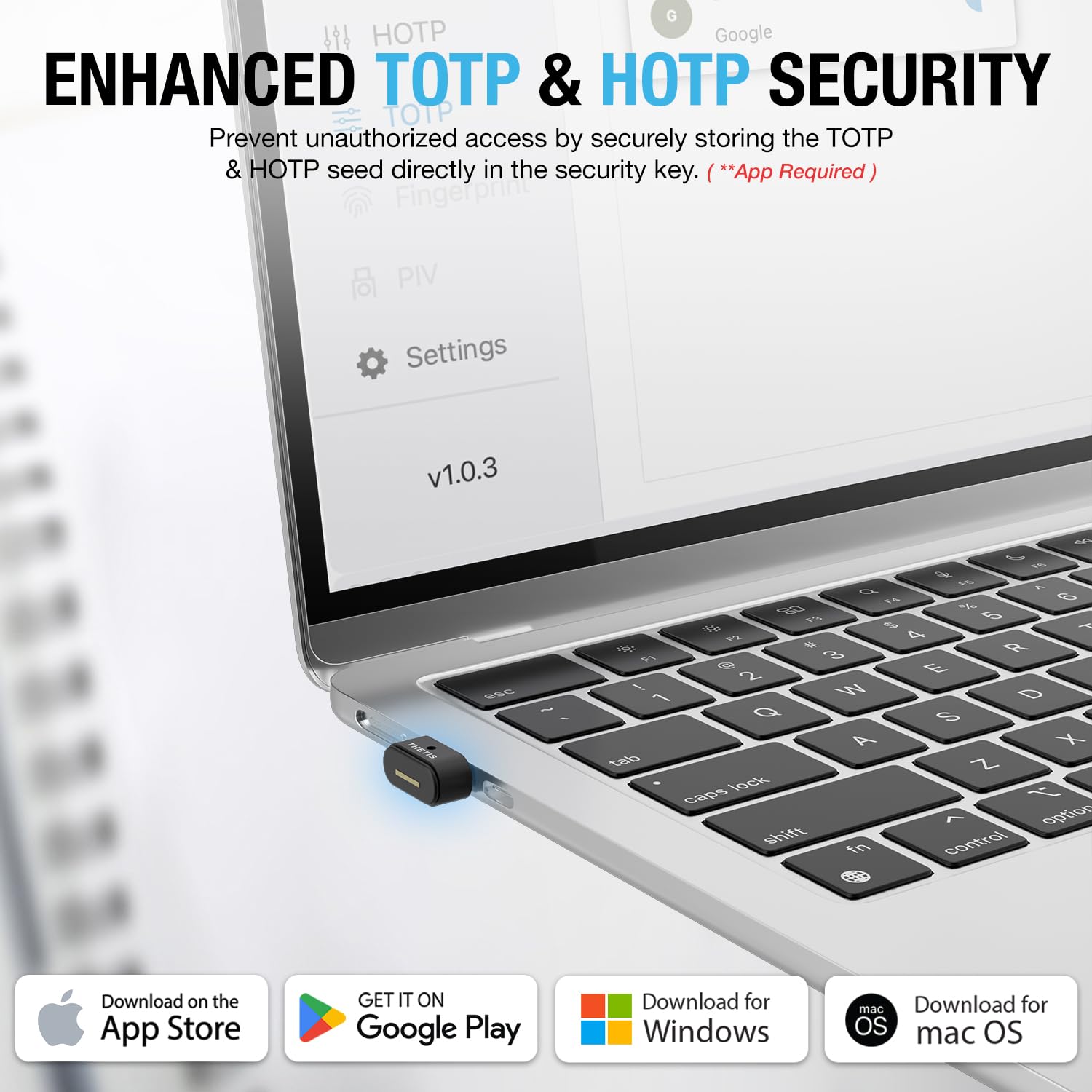 Thetis Nano-A FIDO2 Security Key Hardware Passkey urządzenie z USB typu A, TOTP/HOTP, FIDO2.0 dwuskładnikowe uwierzytelnianie 2FA MFA, działa z systemami Windows/mac/iOS/Android/Linux/Gmail/Facebook