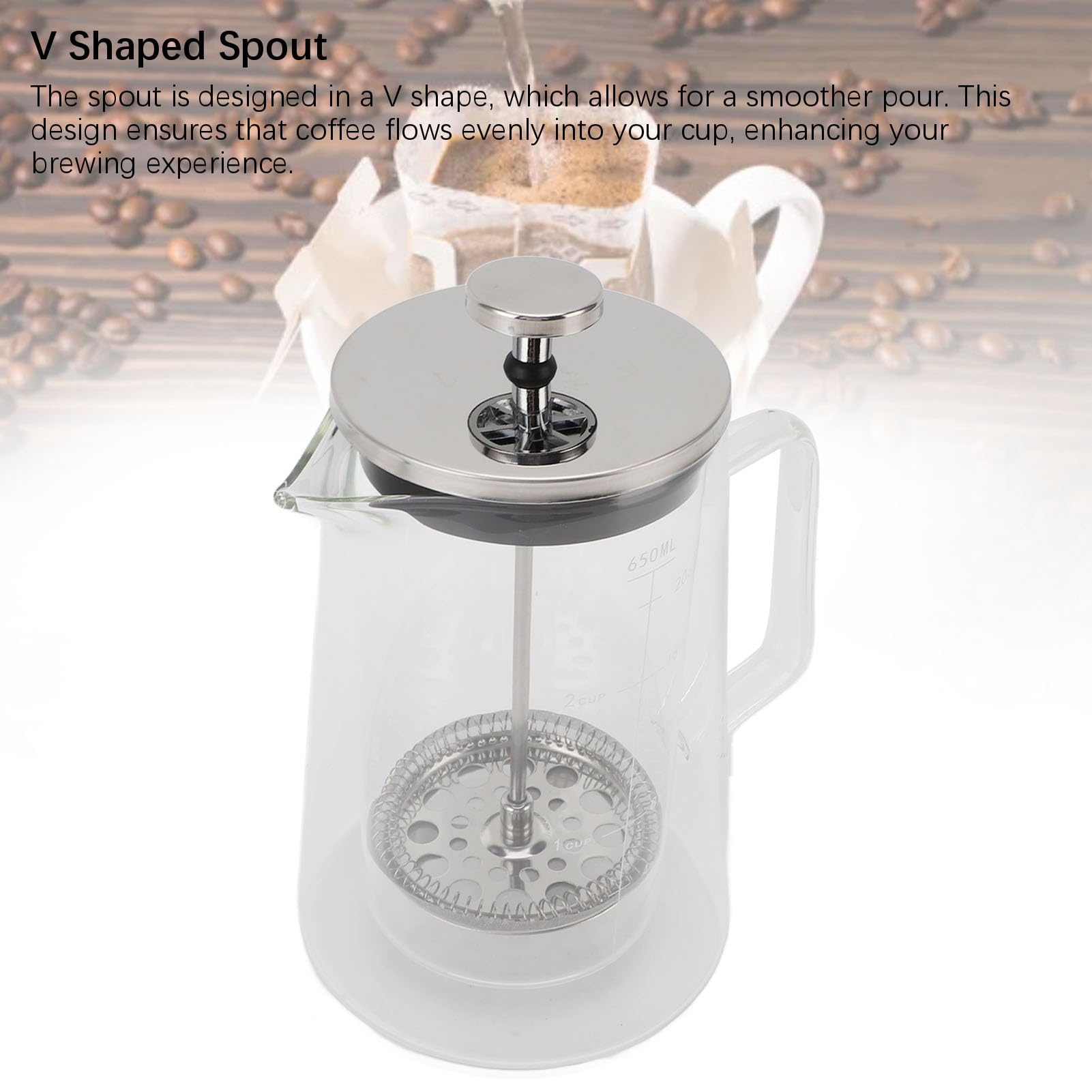 Cafetière à pression française 650ML, verre à haute teneur en Borosilicate, Double paroi, cafetière à pression française pour le brassage à domicile et au bureau