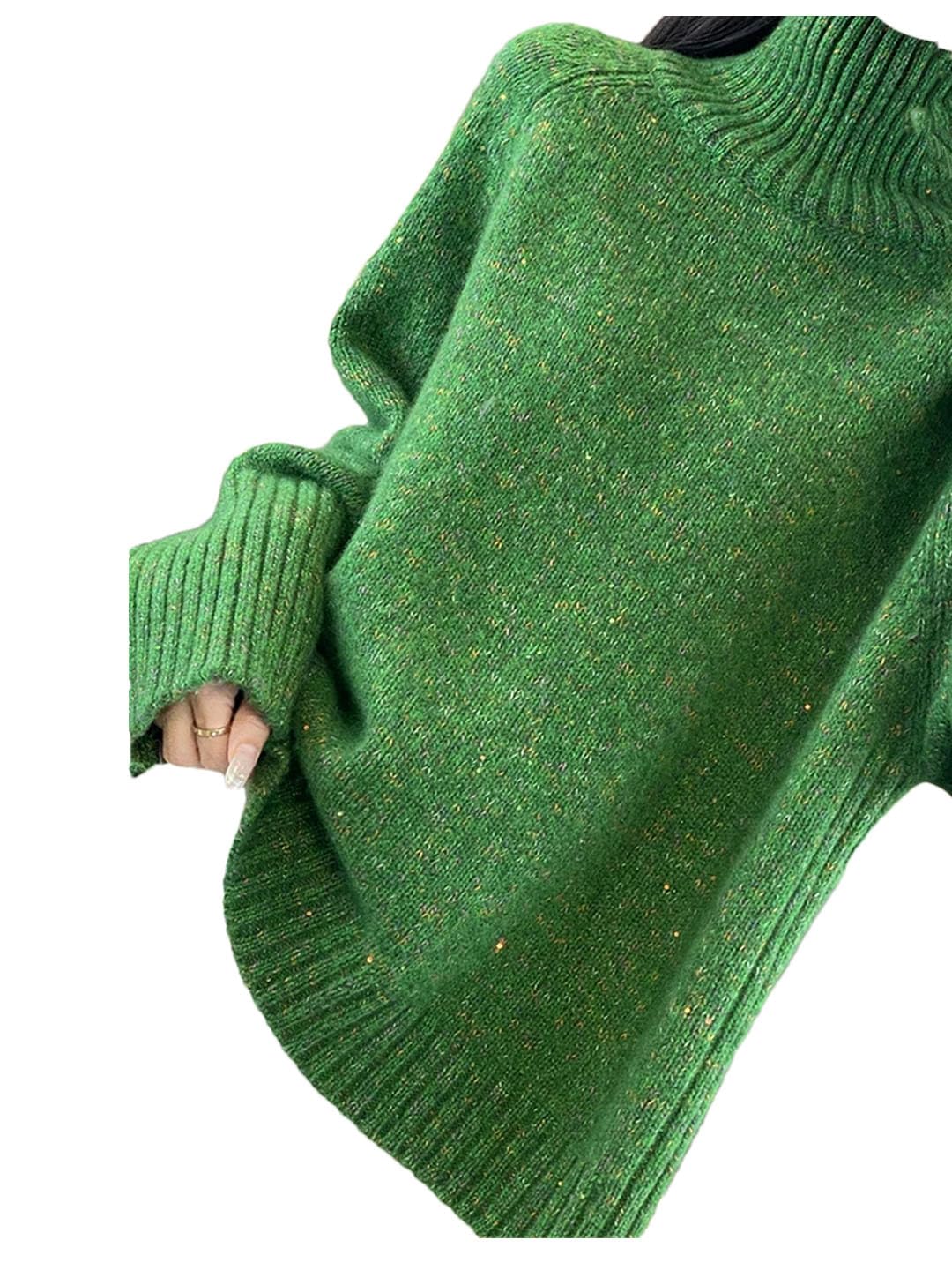 Damski sweter z wełnianym golfem w jednolitym kolorze luźna bluzka plus size
