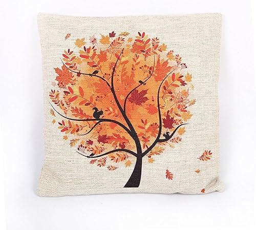 HOSL - Funda de cojín cuadrada de lino y algodón para el hogar, diseño de árbol de otoño, 18 pulgadas (18 x 18 pulgadas, árbol)