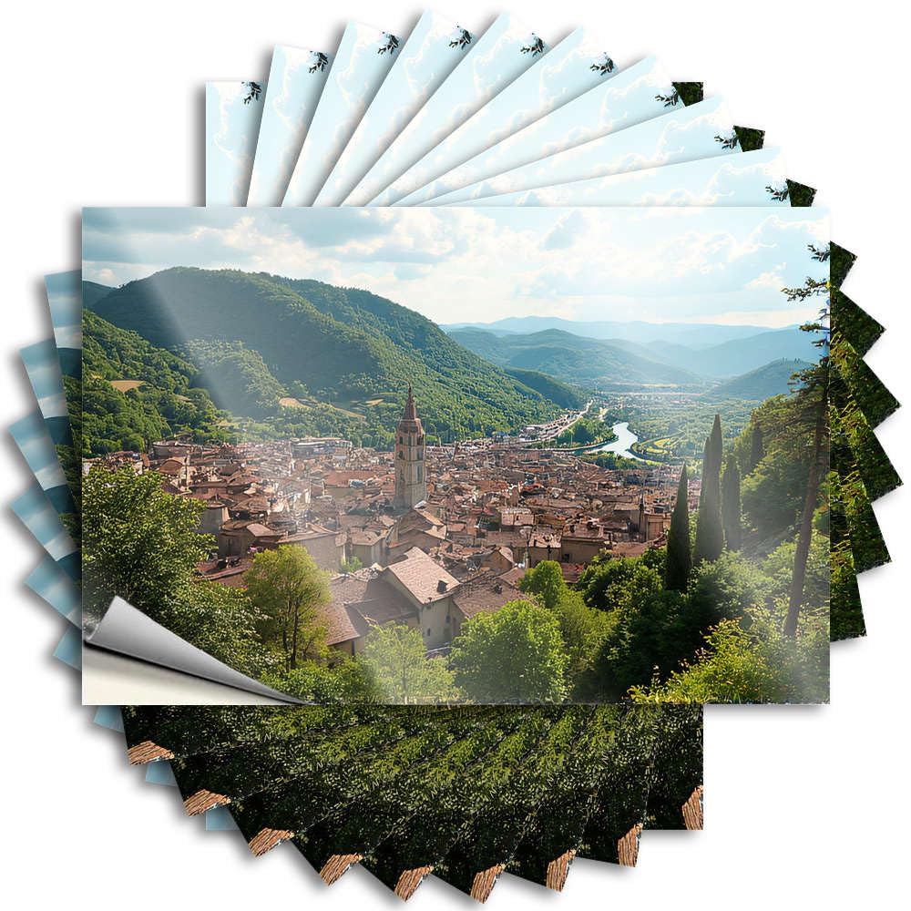 Fzfn Colour A Picturesque Town Nestled Among Lush Green Hills Stickers Bedroom Door Decor Self Adhesive | Cheap Hard Vinyl Sticker Pack For Comfort(8X12cm)