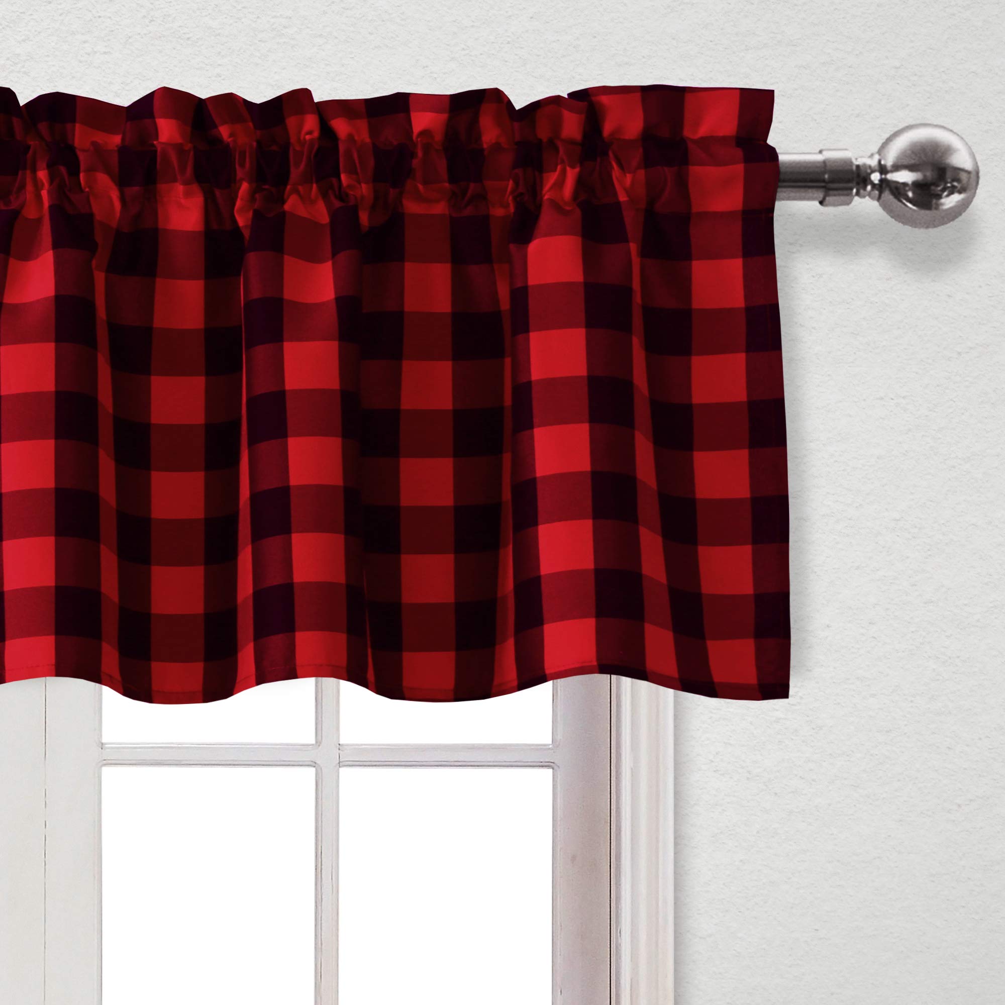 Hiasan Rideaux de Cuisine avec cantonnière 60"x18" 1P|29"x36" 2P Rouge/Noir