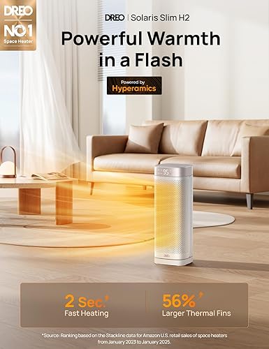 Miniatura 5 de DREO Calentadores de espacio para uso en interiores, calentadores portátiles de calentamiento rápido con control remoto, gran cerámica PTC eléctrica