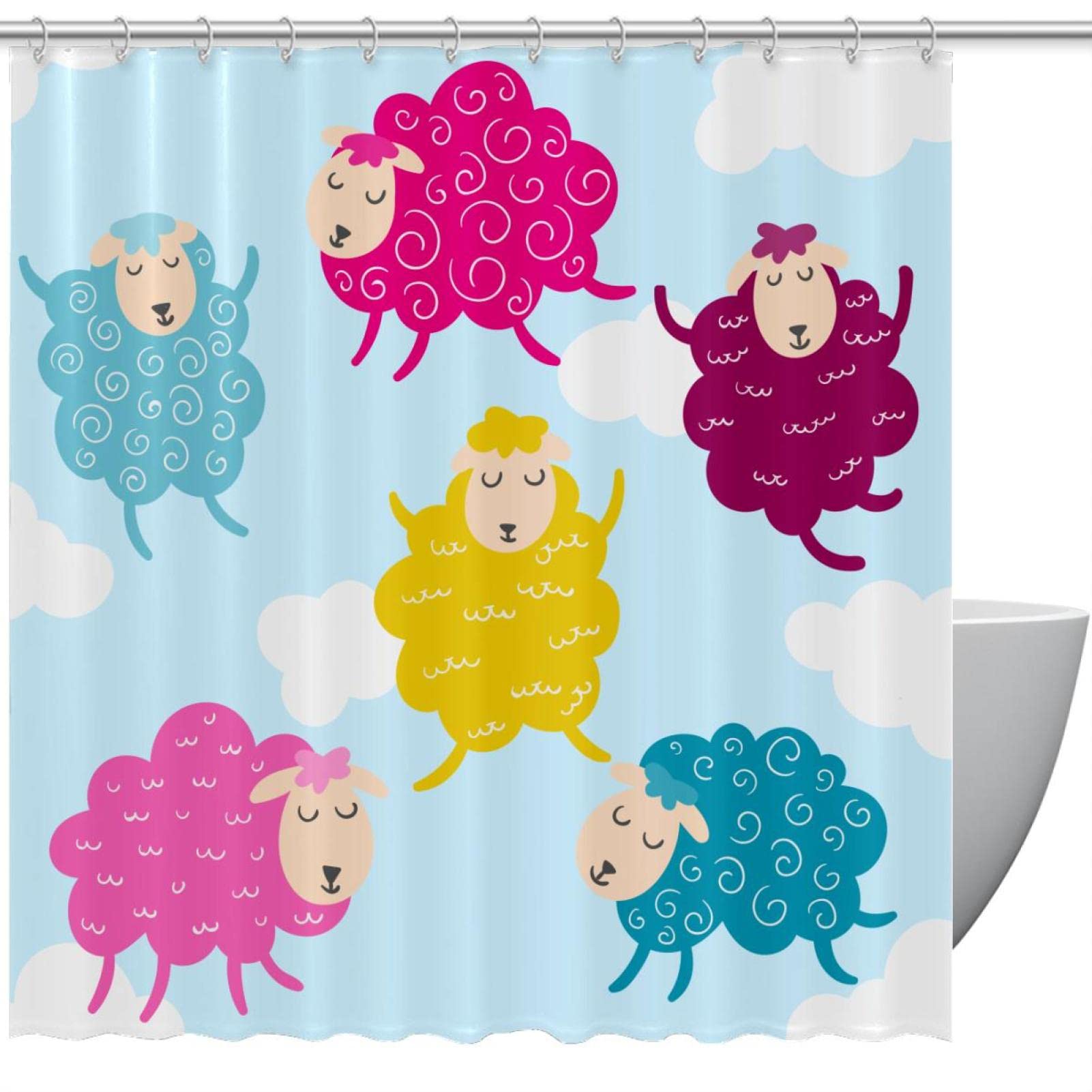 Rideau de douche coloré mouton pour stopper les éclaboussures au sol de la salle de bain