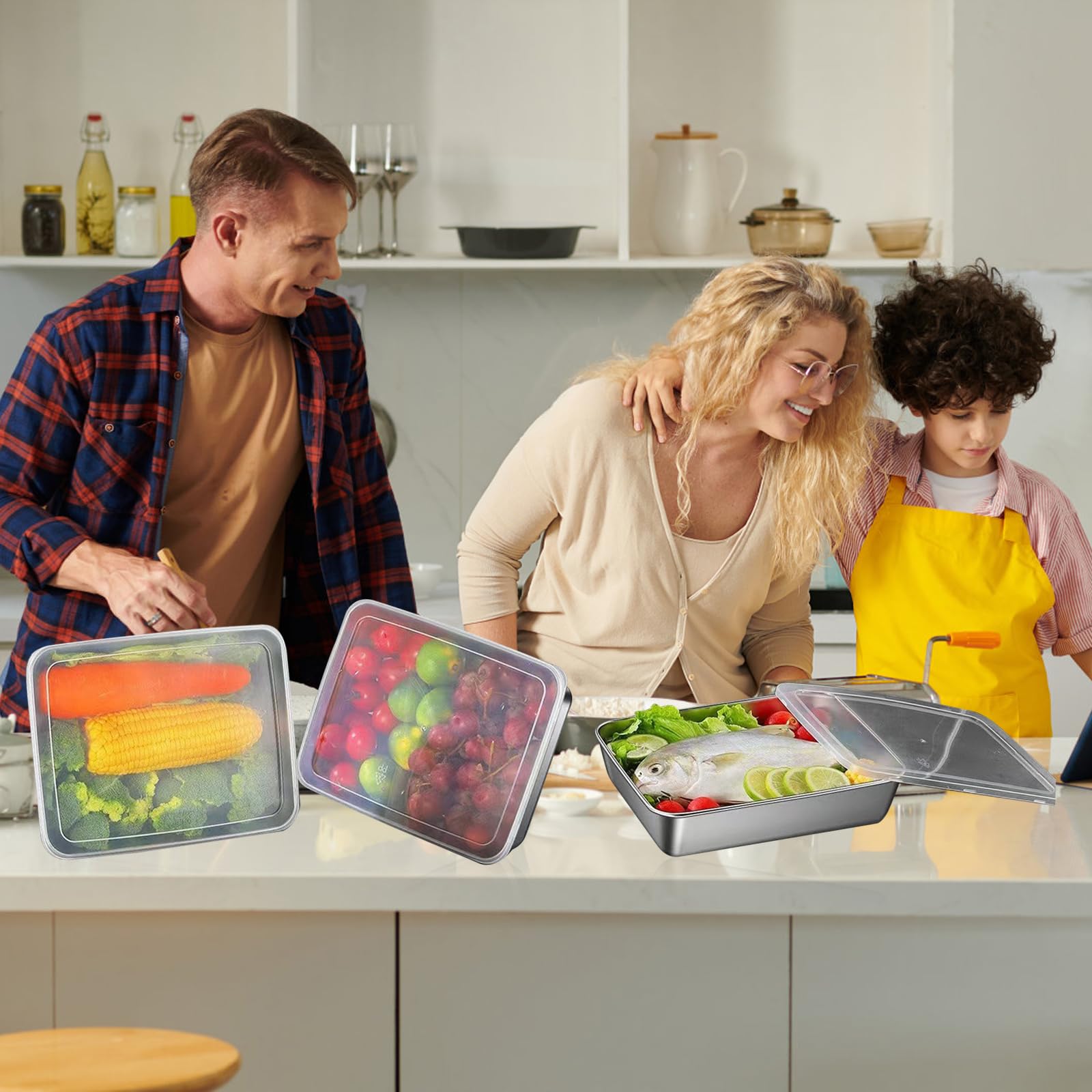 FENGQQKJ 6 Stück Aufschnittbox Fresh Edelstahl Lebensmittel Aufbewahrungsbox für Kühlschrank Frischhaltedosen mit Deckel Groß Frischhaltebox Käsedose Wurst Organizer Einfrieren Behälter für Küche Küche, Haushalt & Wohnen
