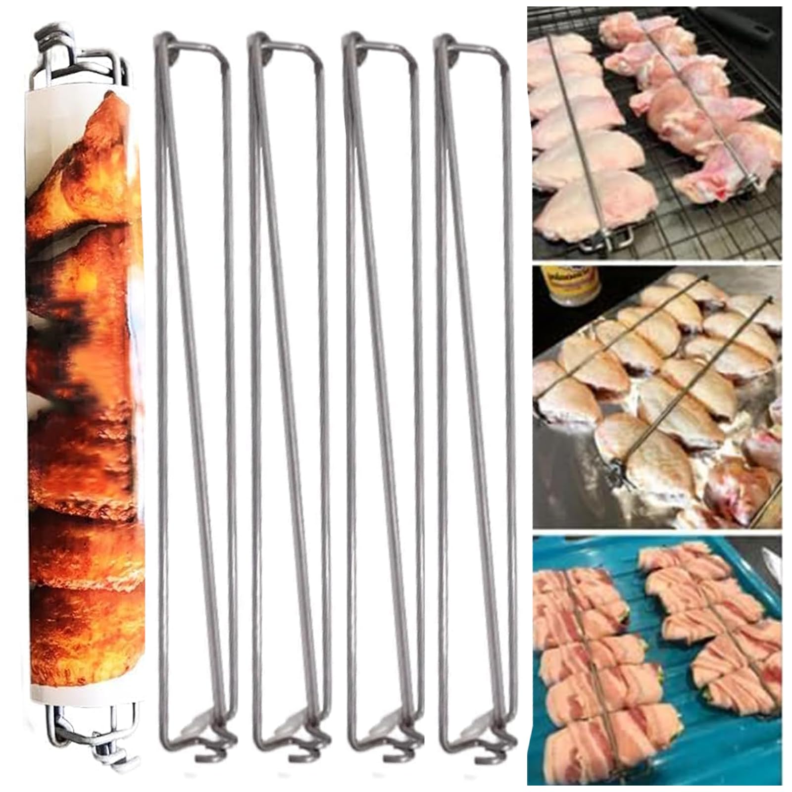 Wing Rails, Chicken Wing BBQ Fork Wing Rails for Chicken Wings Metal BBQ  Skewers Outdoor Rib Rack Grill Accessories Picnic Camping Barbecue Gadgets  (4