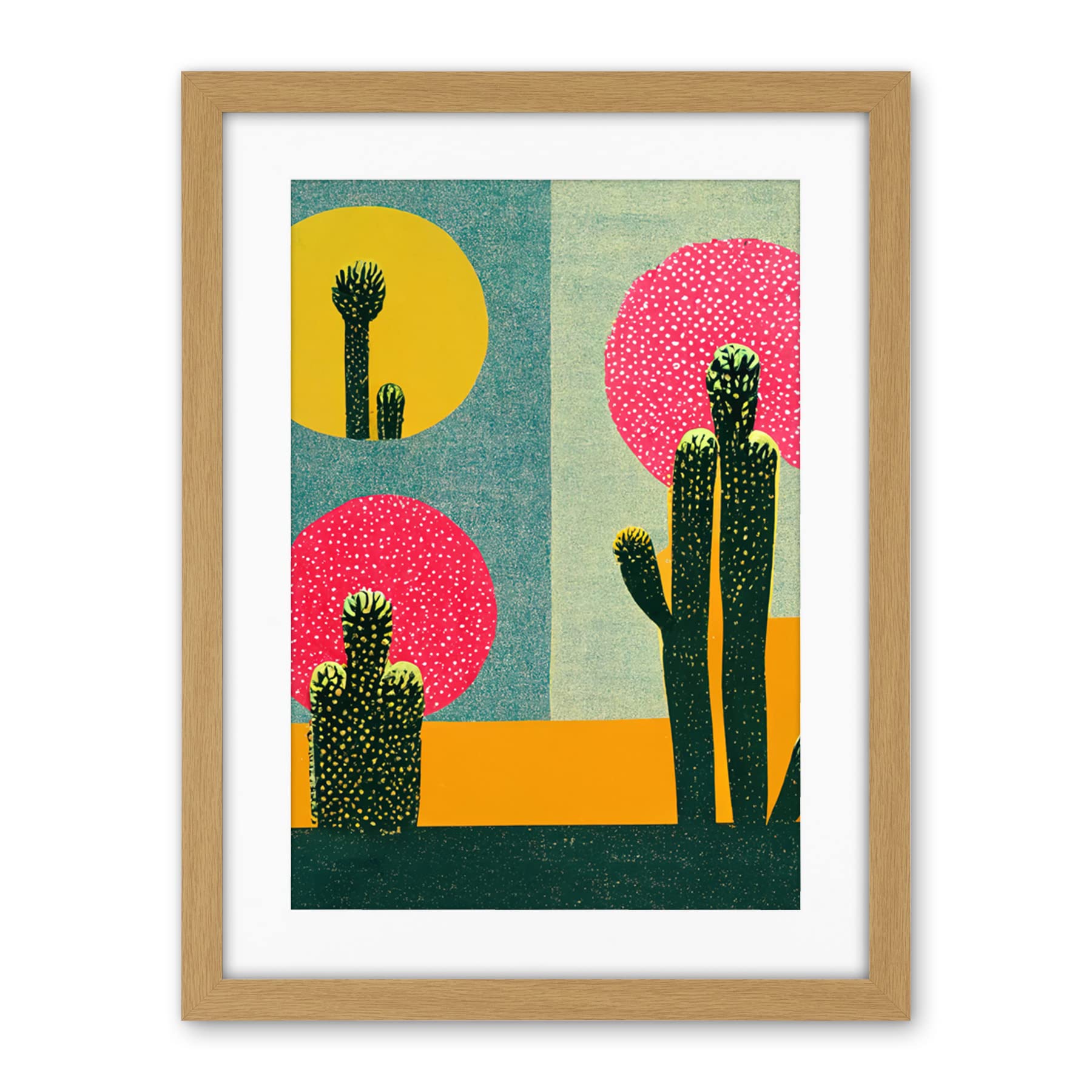 Wee Blue Coo Surreal Pop Art Cholla Desert Cactus Artwork Framed Wall Art Print 18X24 Inch