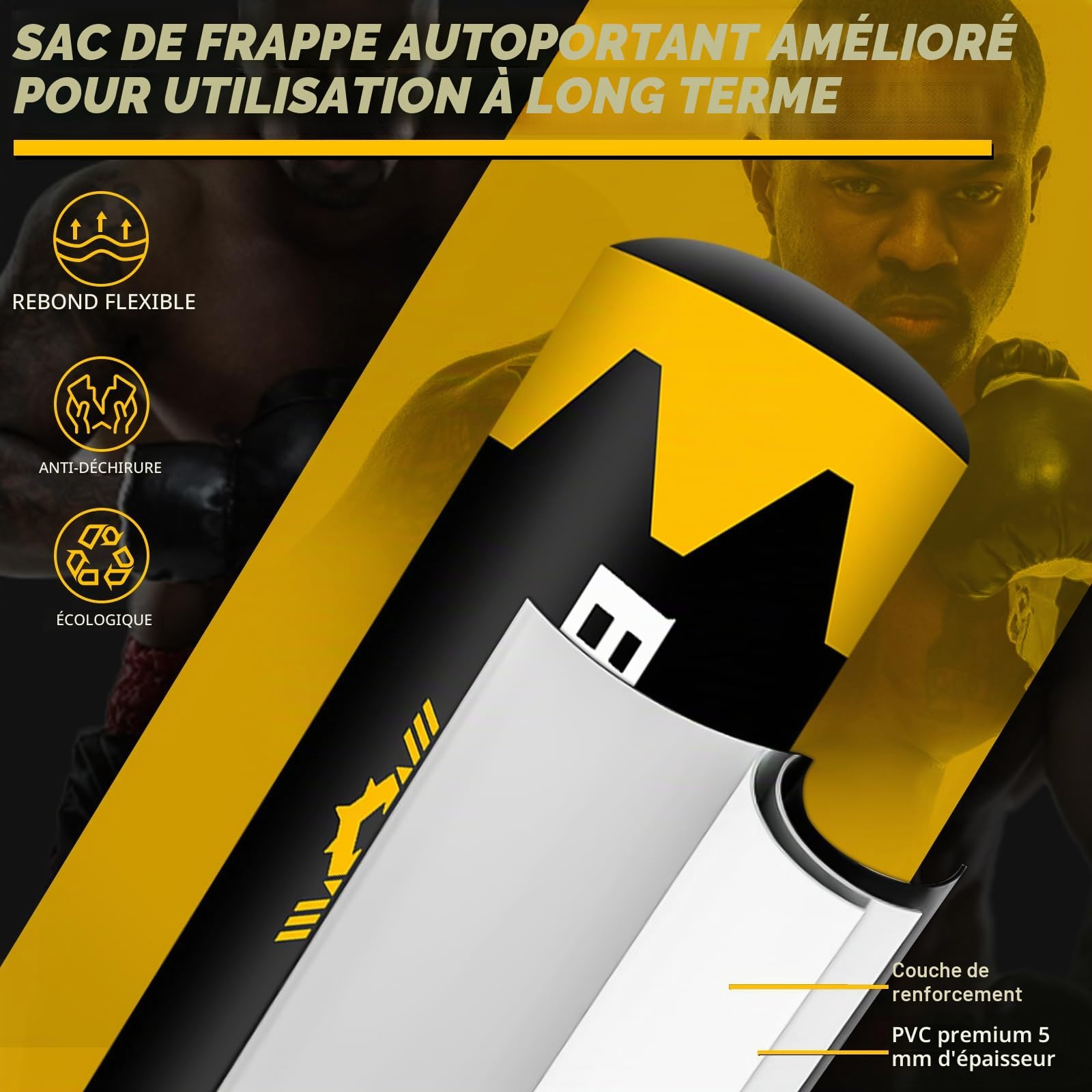 NZQXJXZ Sac de Frappe Adulte 175cm, Sac de Boxe Lourd autoportant, Sacs de Kickboxing avec Support pour l'entraînement MMA Muay Thai Fitness Débutants