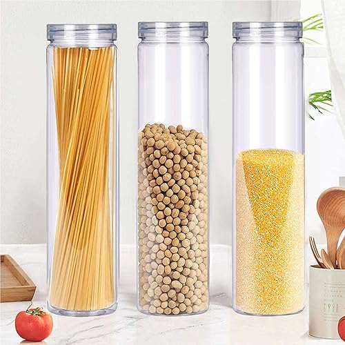 Miniatura 3 de SCWBOEII 3 tarros de plástico transparente para almacenamiento de alimentos con tapa, recipiente redondo transparente para espaguetis, pasta y