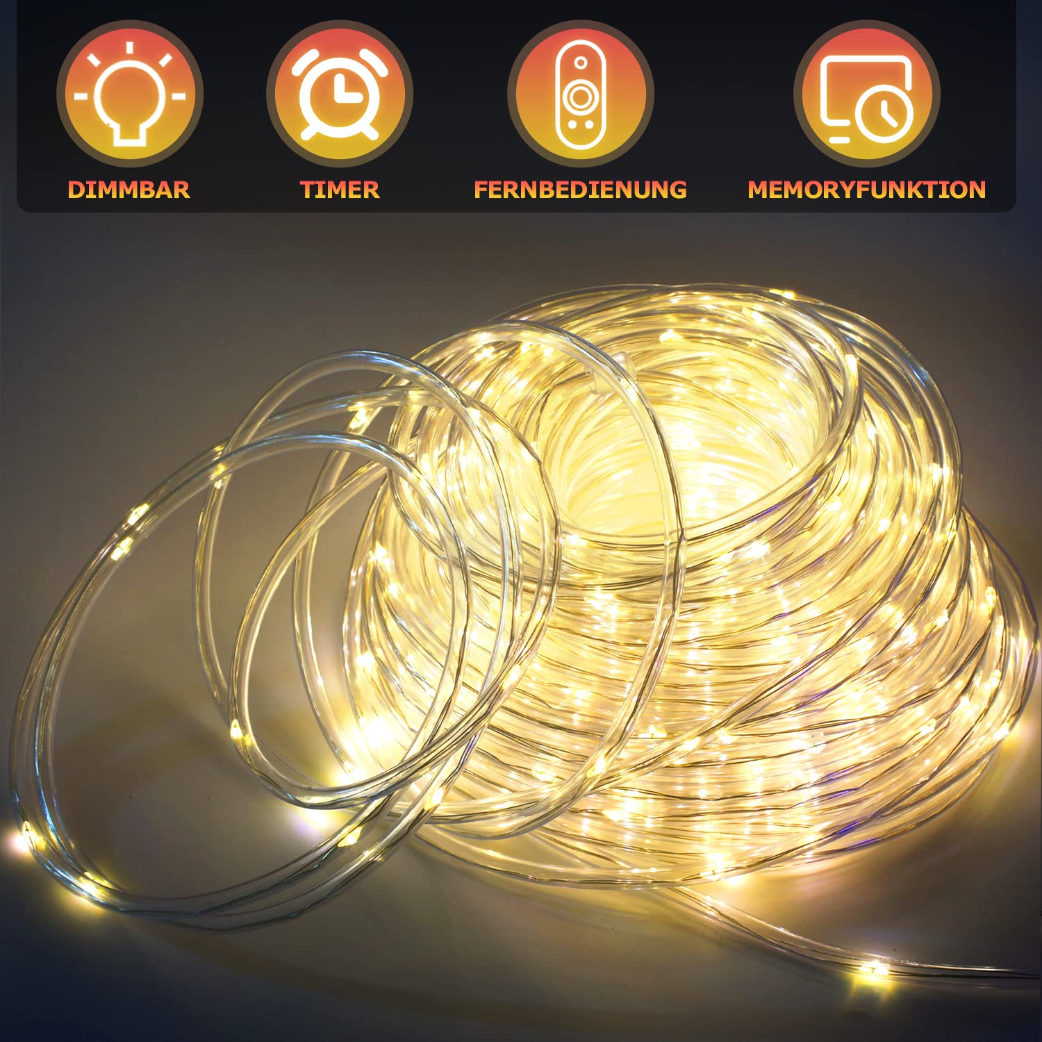 LED Lichterschlauch Außen, 30m 300 Lichtschlauch außen, IP65 Wasserdicht LED Schlauch, mit Timer & 8 Modi Lichtschlauch,für Außen Innen Party Hochzeit Weihnachten Dekolicht,Warm-weiß