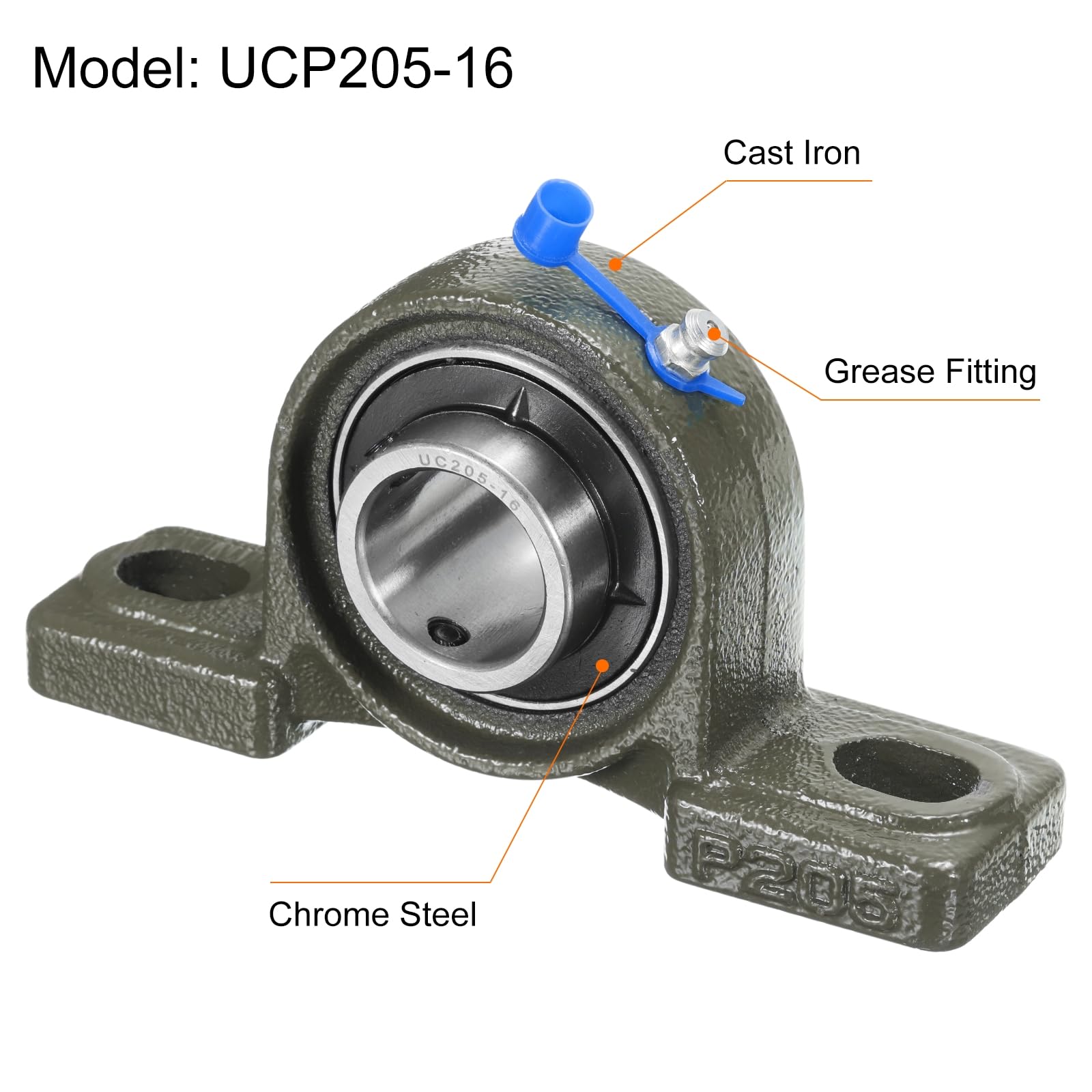 QUARKZMAN 2 Pz Cuscinetti a blocco a Cuscino UCP205-16 Diametro Interno 1 Pollice Auto-Allineanti, Base in Ghisa Massiccia Montata Cuscinetti in Acciaio al Cromo