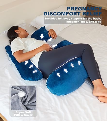 Miniatura 4 de Almohada de embarazo, suave almohada de maternidad con funda de almohada desmontable y ajustable, almohada de cuerpo completo para adultos que
