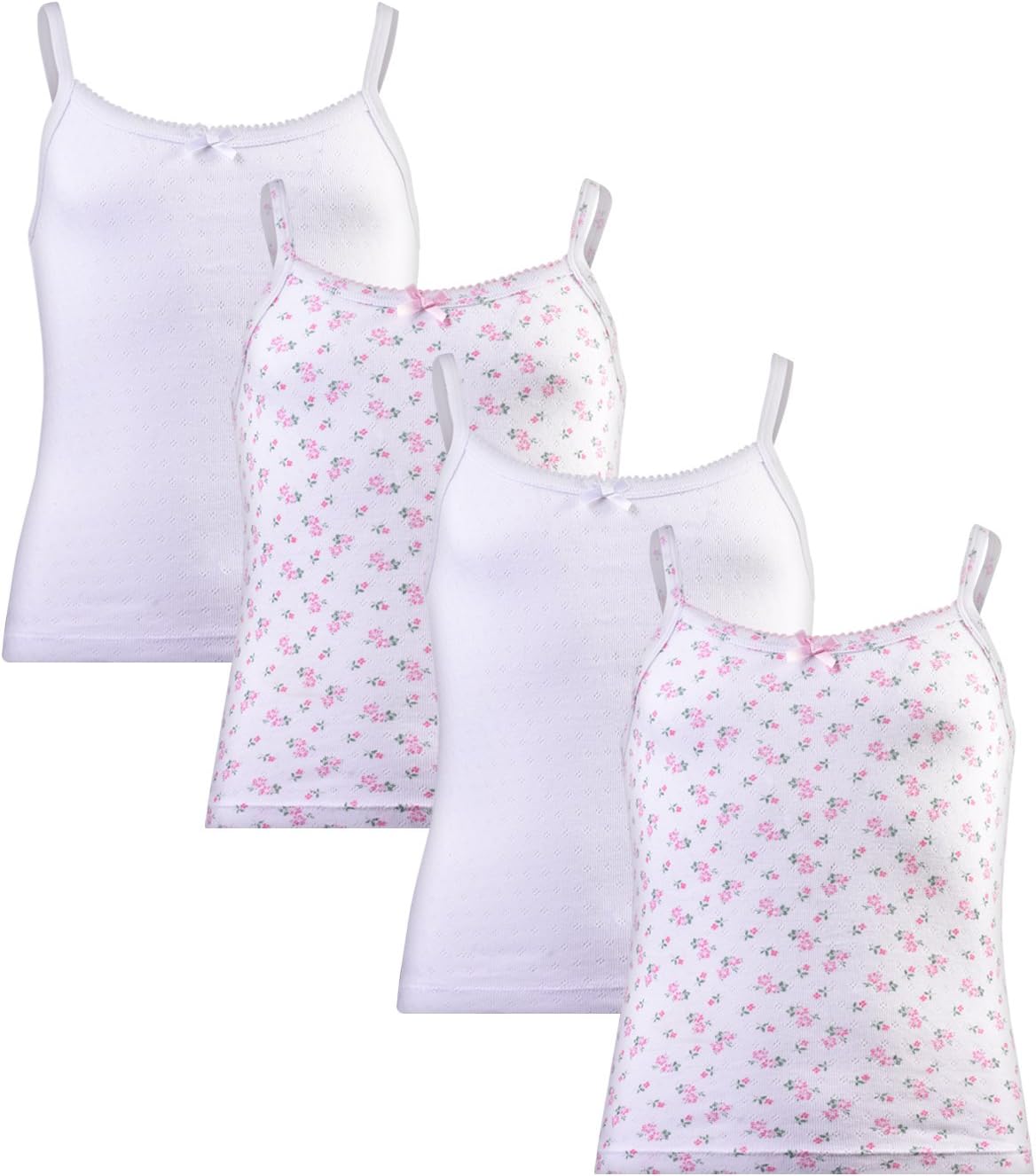 Rene Rofe Girl (4 Pack Super Soft Pointelle Camisole Tank Top, White/Pink Picot, 2T