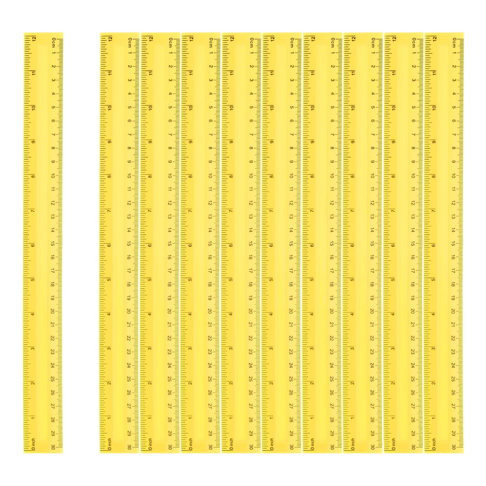 sourcing map 20pcs Plastic Rulers 12" (30cm) Clear Straight Ruler Measuring Tool Inches and Centimeters for Home Office Classrooms Drafting, Yellow — image 1