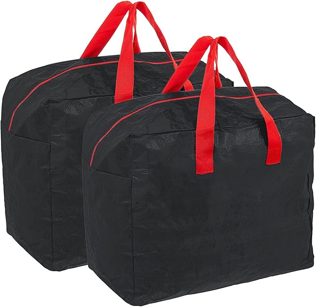 Ram® Black 2 x Large Christmas Tree Decorations Decor Tinsel Storage Bags Suitable For String Lights, Tinsel, Baubles Waterproof With Handles And Zip