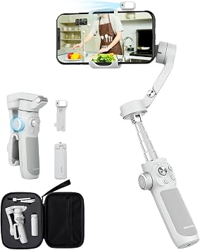 FeiyuTech VB4 Kit 3-Axis Smartphone GimbalBuilt-in 8.5" Extension Rod, AI Face Tracking&Fill Light, Carrying Case for for iPhone,Samsung Galaxy, Google Pixel Series, Motorola Payload 9.2 oz