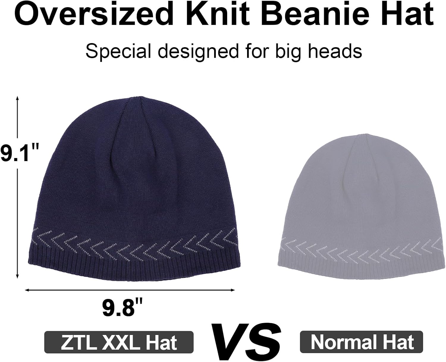 Oversize XXL Beanie Hat for Big Heads 23.6"-25.6", Large Winter Knit Hats Ribbed Stocking Hat Ski Skull Cap - Image 4