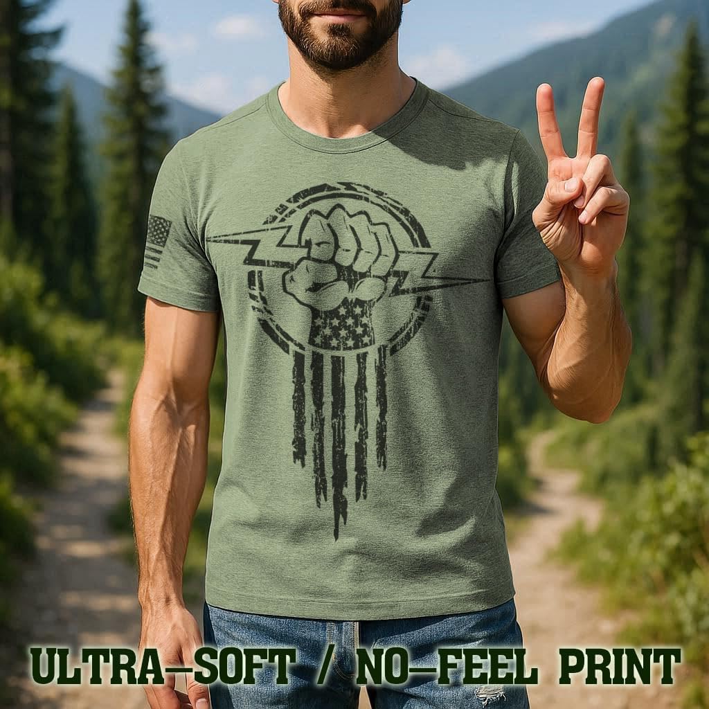 Electrician Hero T-Shirt - Electrical Worker Superhero Fist Soft Blend Tee Shirt - A16 Multicolor - Image 2