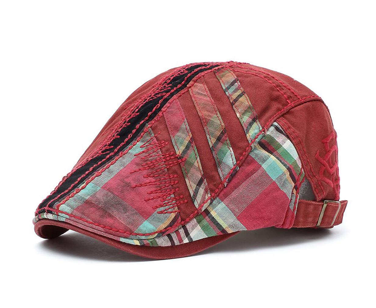 Ruicheng Men's Red Flat Caps Cotton Adjustable Ivy Newsboy Cap Gatsby Duckbill Hat 56-60Cm (Red)
