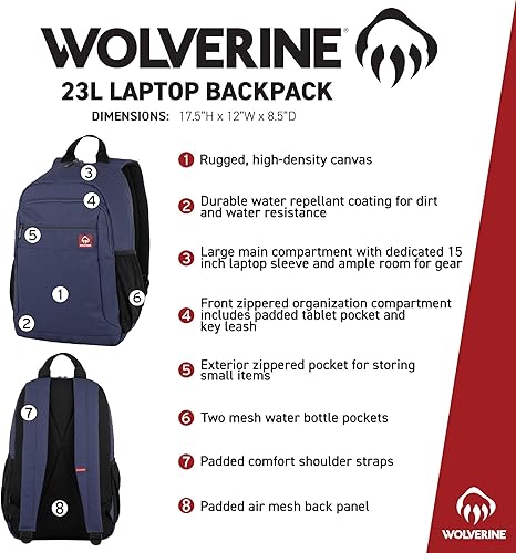 Miniatura 7 de WOLVERINE Mochila para portátil ligera y resistente al agua para viajes o trabajo, Laptop - Negro, Mochila para portátil ligera y resistente al agua