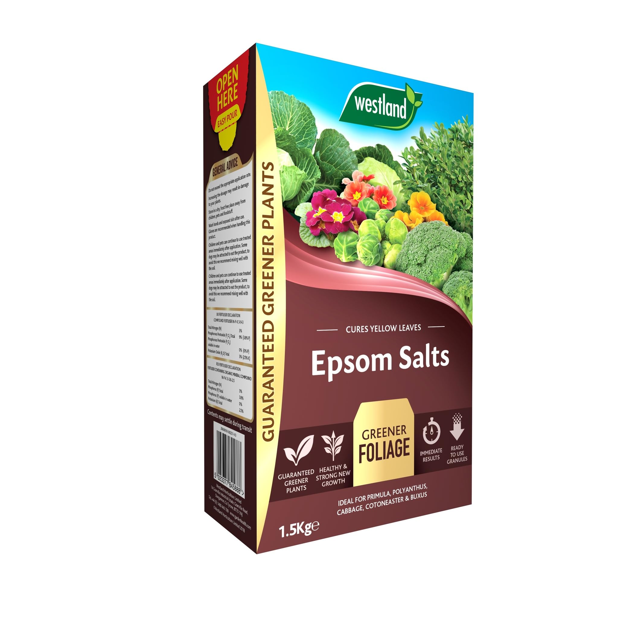 1.5kg Epsom Salts Magnesium Cures Yellow Leaves, Garden Fertiliser Ready to Use, Ideal for Growing Fruits and Vegetables