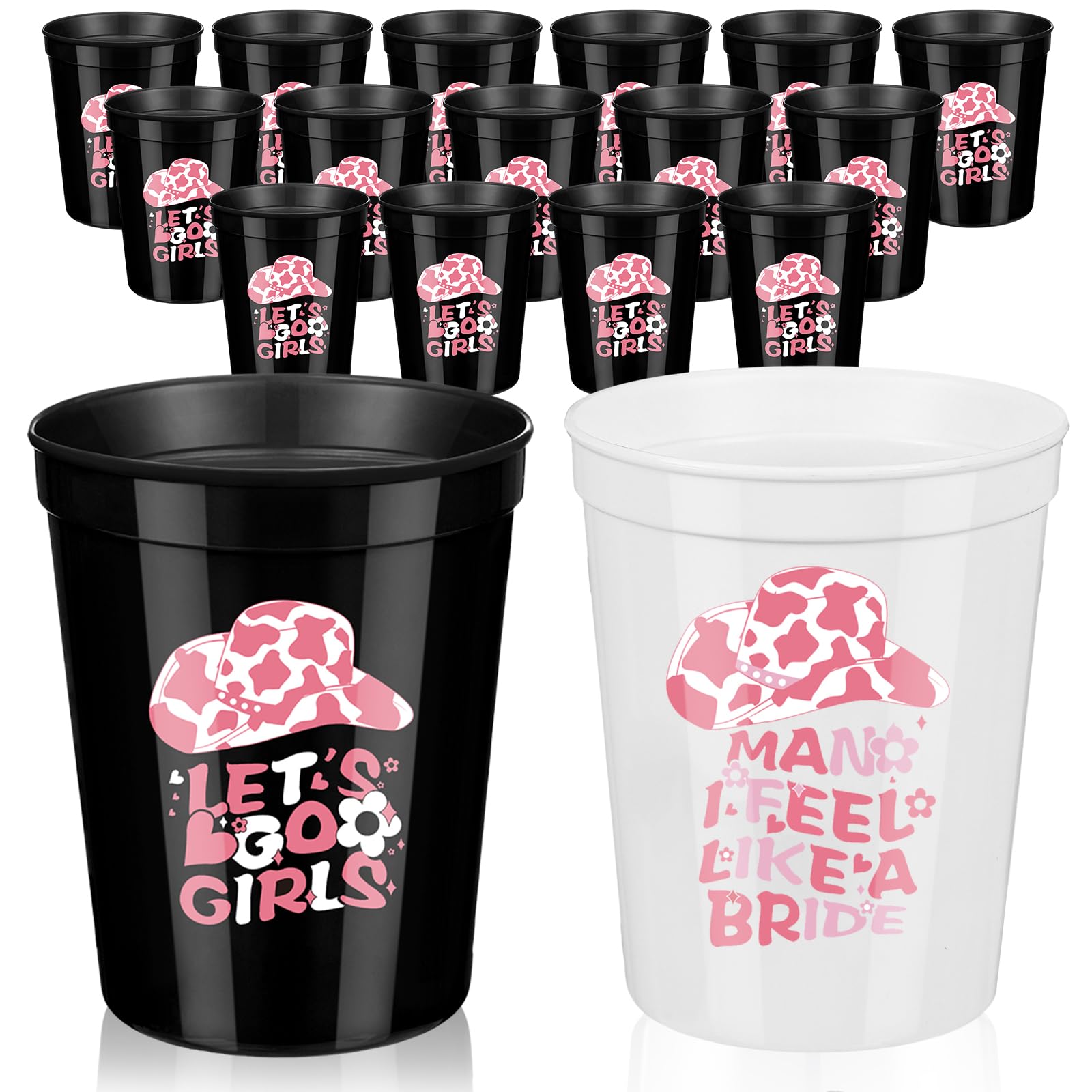 Norme 16 Pcs Let's Go Girl Party Cups Man I Feel Like a Bride Bachelorette Party Supplies 16 oz Reusable Black White Plastic Bride Cup for Bridesmaid