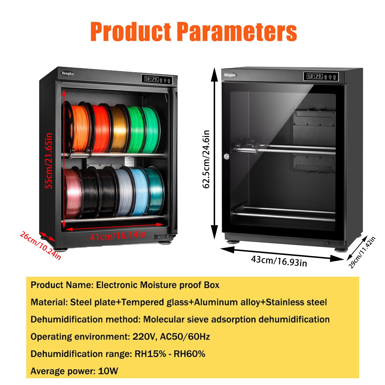 Filament Trockner für Empfindliche 3D Materialien, Aufbewahrungsbox für Nylon PC TPU, Automatische Entfeuchtung, Präziser Sensor Hält 15%-60% RH, Leise 10W