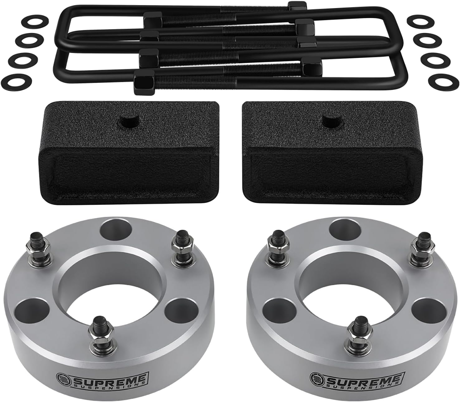 Supreme Suspensions - 2.5" Front + 2" Rear Lift Kit for 2007-2019 Chevrolet Silverado & GMC Sierra 1500 6-Lug 2WD/4WD Full Suspension Lift Kit (Silver)