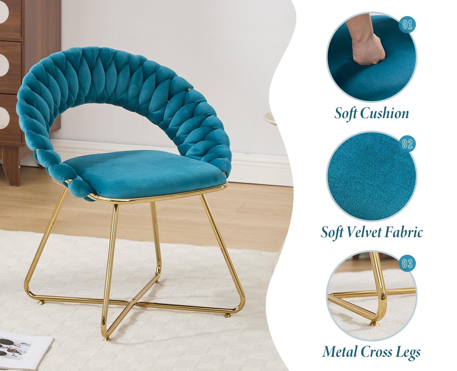 Ya-Home Set di 2 Poltrone Imbottita in Velluto Poltrona Salotto con Gambe in Metallo Oro Sedia da Salotto Moderna Poltrocina per Camera da Letto/Soggiorno, Petrolio