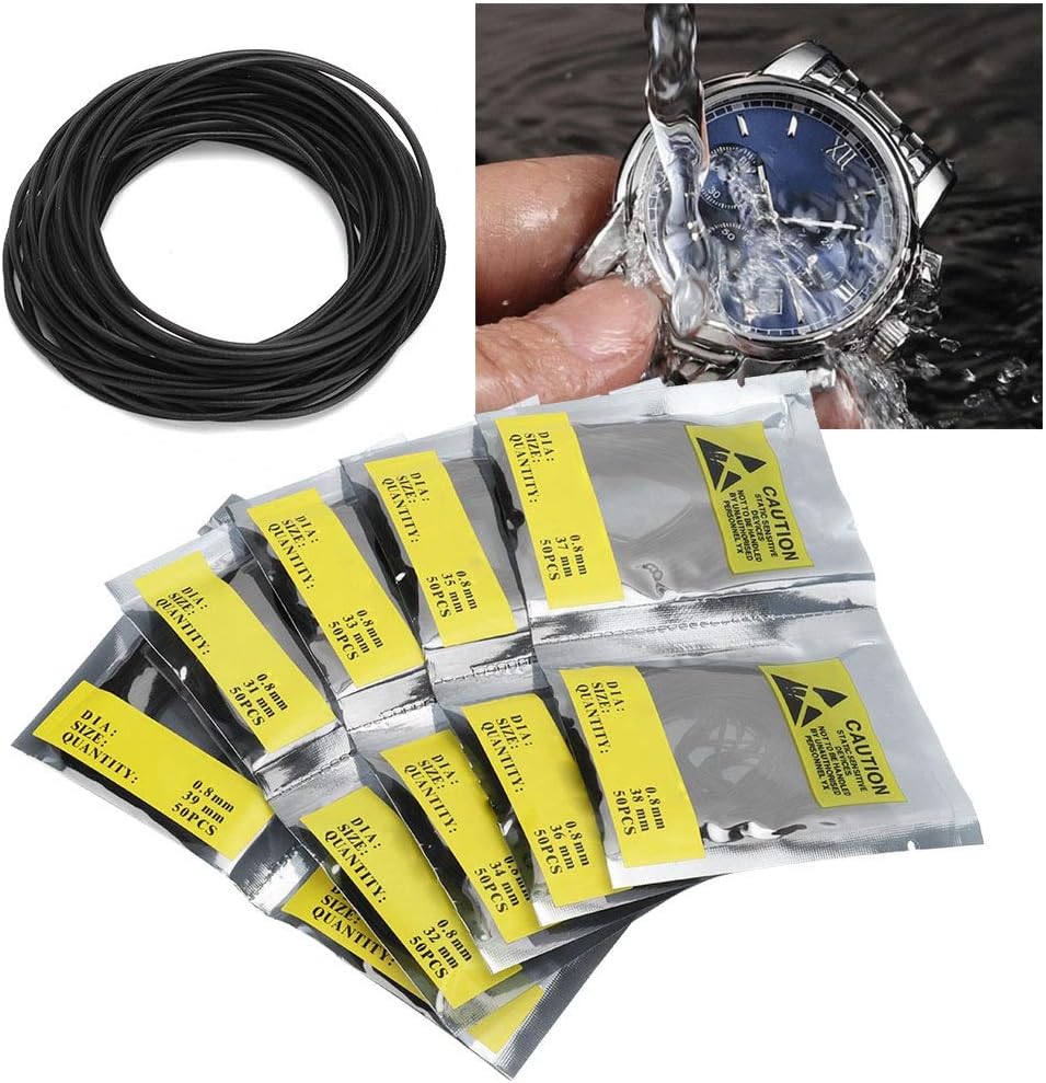 500pcs Rubber O Ring Watch Gasket Seal Repair Tool, 0.7/0.8mm Size, Water Resistant, Watch Back Cover Maintenance, for Watch Maintenance and Repair