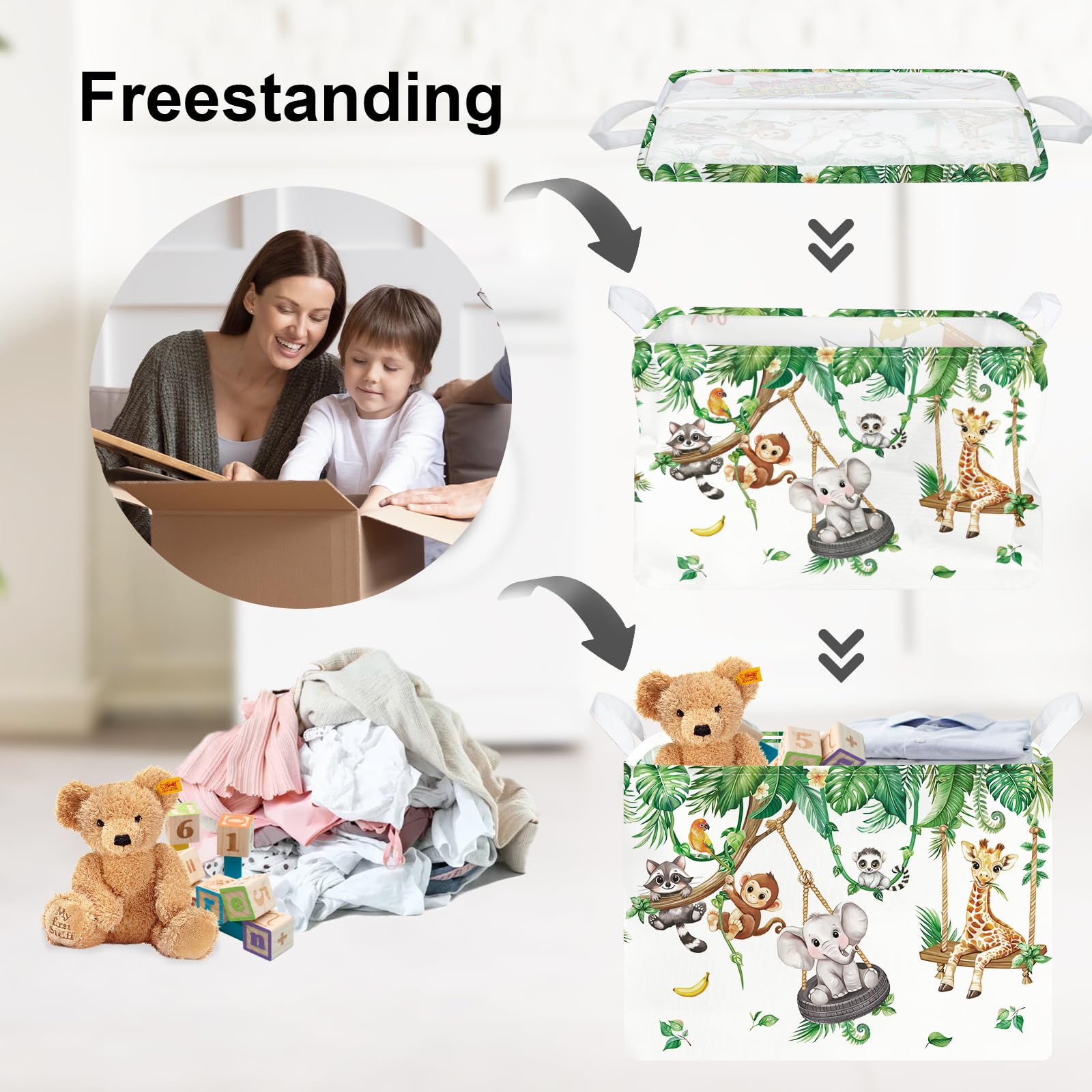 Clastyle Vine Animal Baby Laundry Hamper Collapsible Clothes Kids Storage Basket Waterproof Boys Girls Toy Box for Nursery Room Giraffe Monkey Elephant - Image 3
