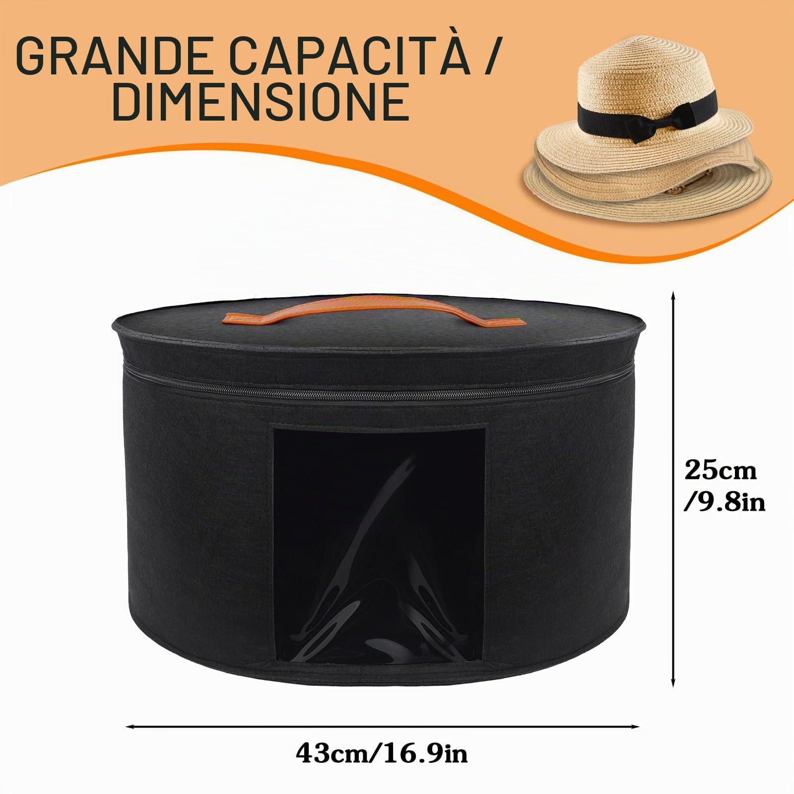 Scatola Cappelli Feltro Scatola per Cappelli in Feltro con Coperchio 43 CM x 25 CM Contenitore Rotondo per Cappello per Uomo e Donna Portaberretti da Viaggio Organizzazione Armadio