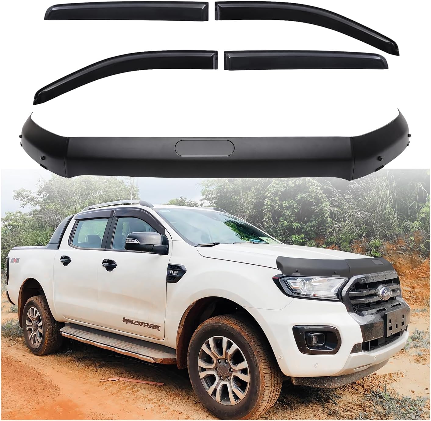 JHCHAN Wind Deflectors Bonnet Guard Set for Ford Ranger 2015-2022 ...