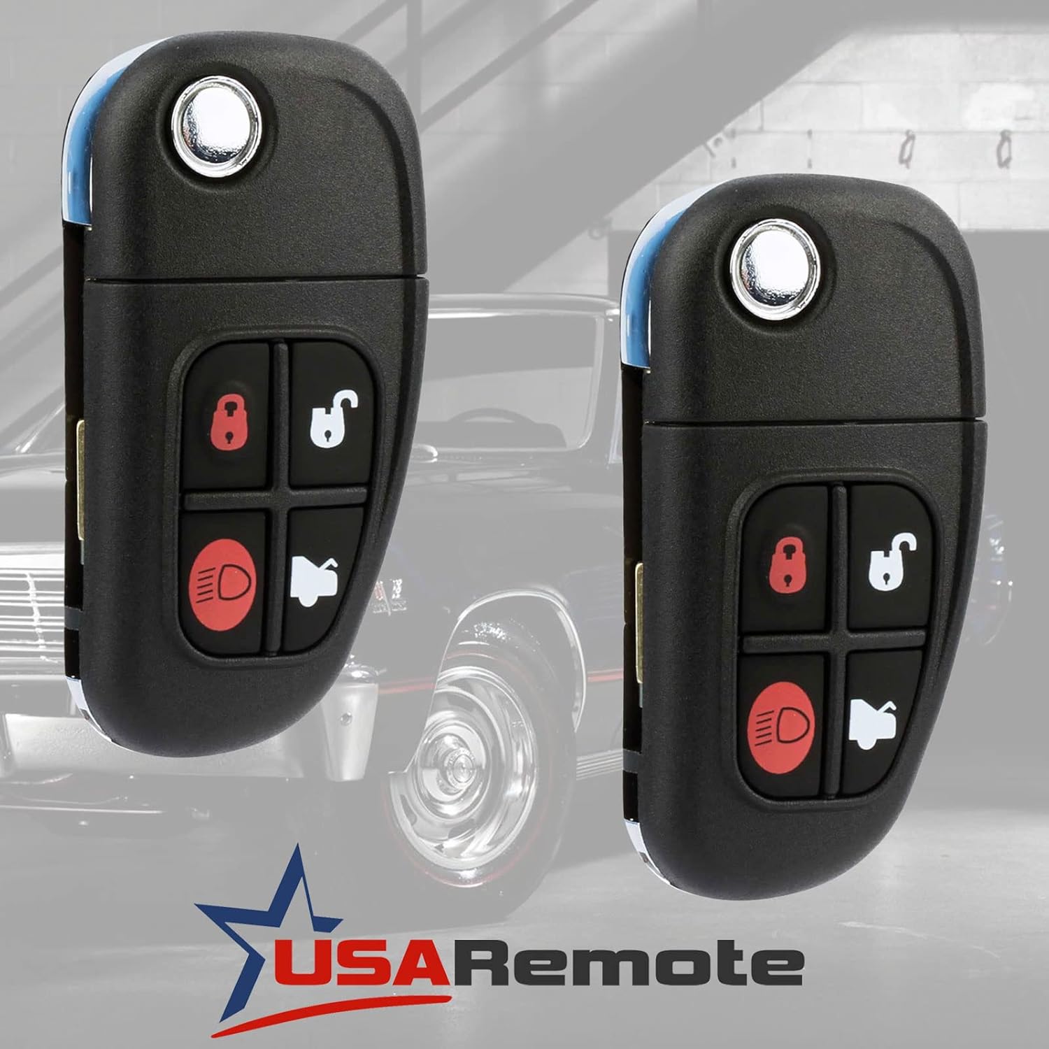 Car Key Fob Keyless Entry Remote Flip fits 2001 2002 2003 2004 2005 2006 2007 2008 Jaguar S-Type, X-Type, XJ8 (NHVWB1U241), Set of 2 - Image 2