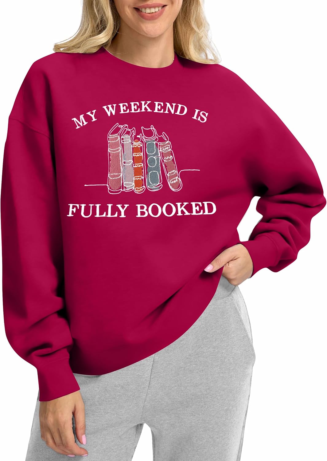 LUKYCILD Anti Social Book Club Sweatshirt Women Oversized Book Lover Teacher Shirt Funny Graphic Long Sleeve Tee Top