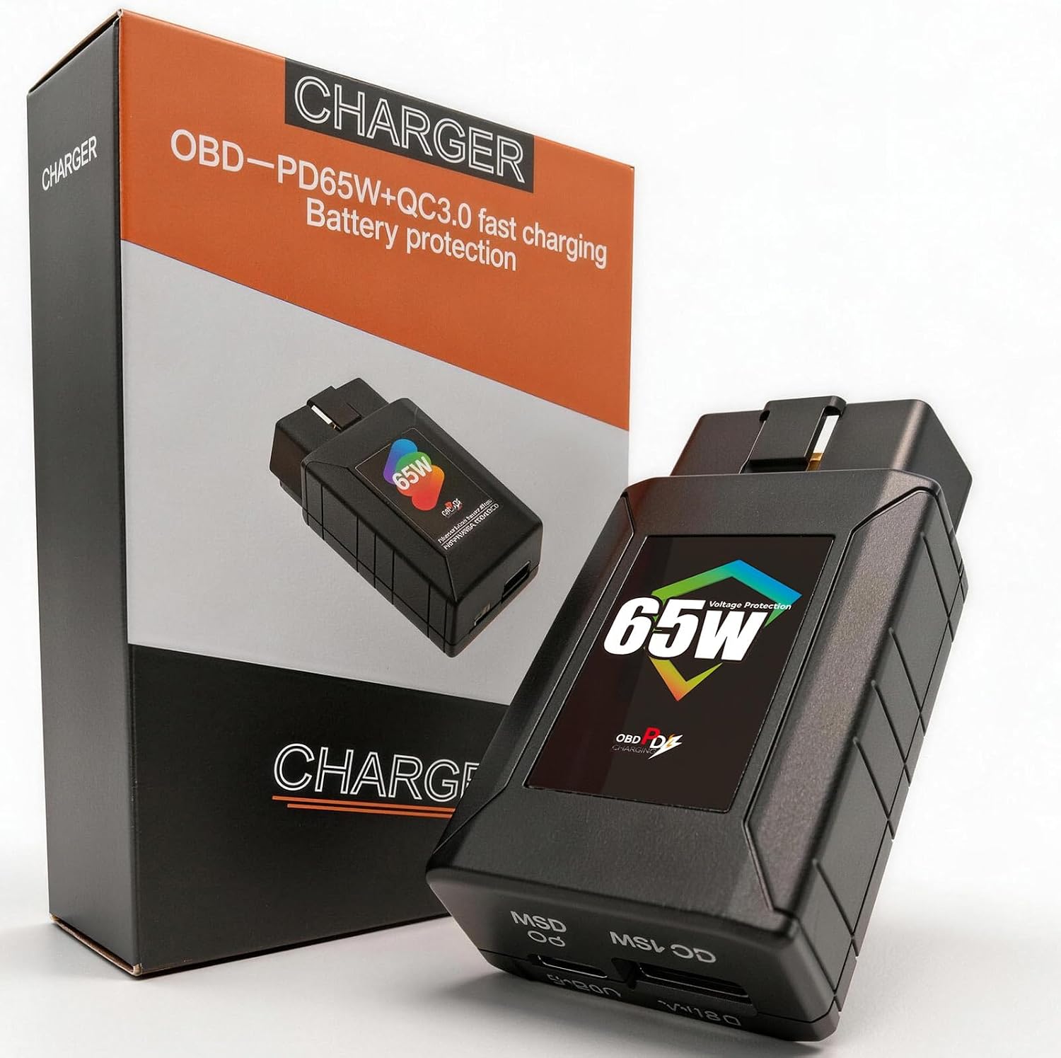 65W OBD2 to USB-C/USB-A Car Adapter with Low Voltage Protection - Dual Port 12V/24V Constant Power Supply for Dash Cam, Phone Charging - Anti Battery Drain OBDII Diagnostic Port Charger