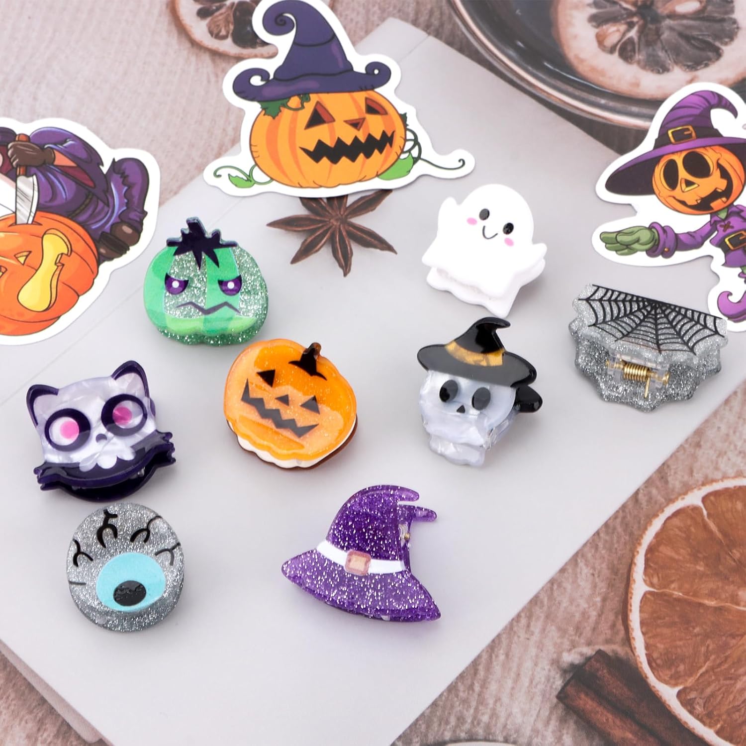 8Pcs Mini Halloween Hair Clips for Girls Funny Bat Spider Witch Hat Pumpkin Eyeballs Shaped Designs Claw Clips Cute Halloween Hair Accessories - Image 7