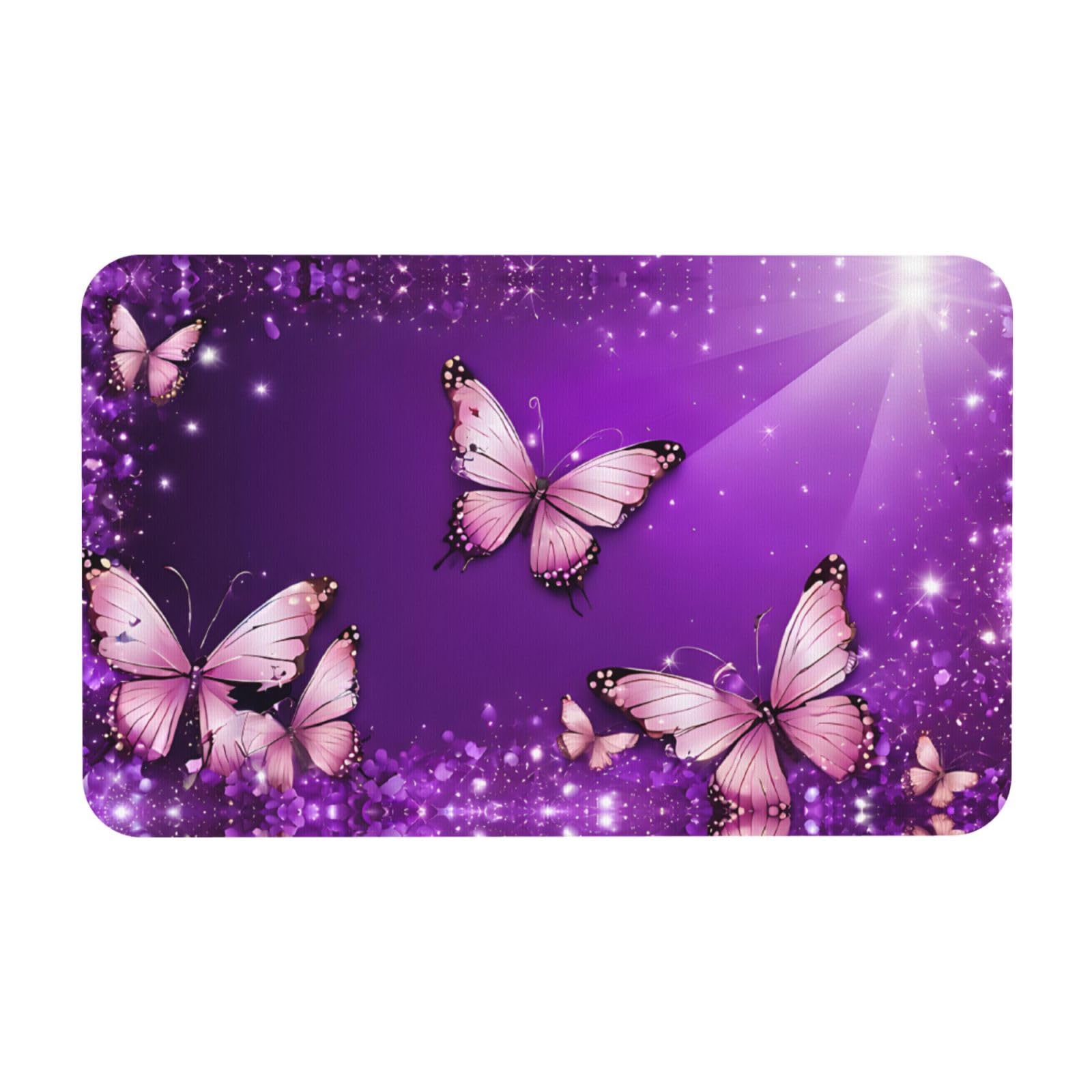 Tapis de bain papillons violets 50x80 cm antidérapant et absorbant