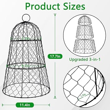 XMxoTxo 6 Packs 11.4 D x 17.7 H Garden Cloches for Plants,Upgraded Triple Combination,Rustproof Chicken Wire Cloches Flip-Top Design,Plant Protectors from Animals,Ideal for Outdoor Plant Protection