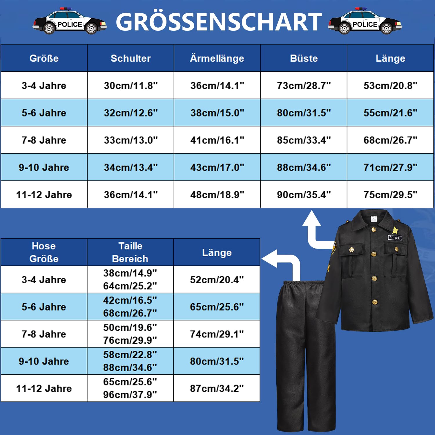Costume da polizia, per bambini, costume da polizia, per cosplay, con accessori, costume di carnevale, uniforme con equipaggiamento di polizia, berretto, manette, occhiali da sole per carnevale,