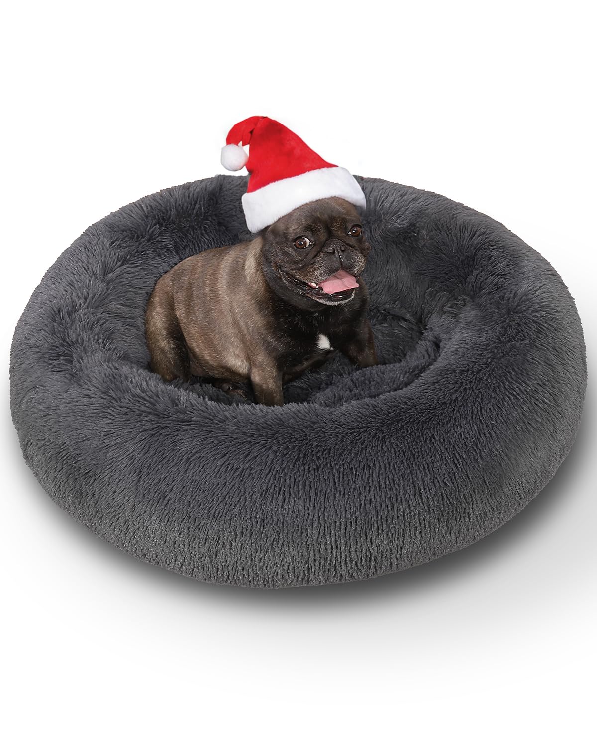 KSIIA Cuccia Gatto Cane Rimovibile, Cuccia Cane Interno Lavabile, Rotonda, Ø 90 cm, Morbida Cuscino per Cani in Peluche Lungo, Lettino per Cani Taglia Media, Grigio Scuro