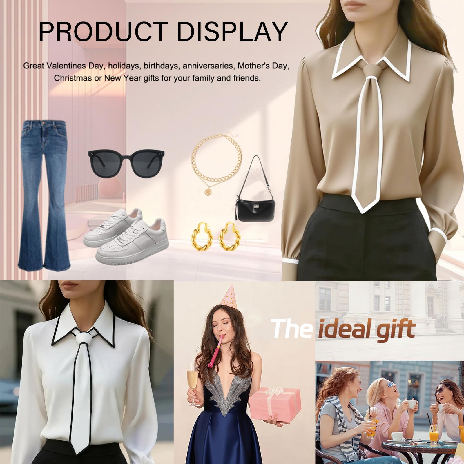 Camisa de manga larga con botones para mujer, elegante, delgada, para negocios, trabajo, blusa de satén con lazo en el cuello, elegante, informal, para la oficina