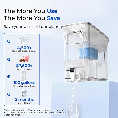 Miniatura 6 de Waterdrop Dispensador de filtro de agua alcalino delgado, 35 tazas, gran capacidad, larga vida útil de 100 galones, filtración más rápida, reduce el