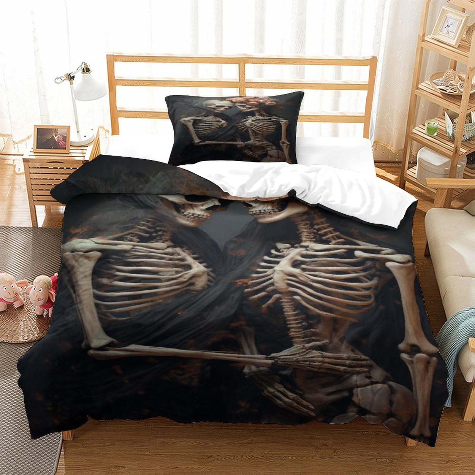 P1S9U7W5Y Gothic Skeleton 3D Printed Duvet Cover Set 3pcs Microfiber Skull Bedding Set Single