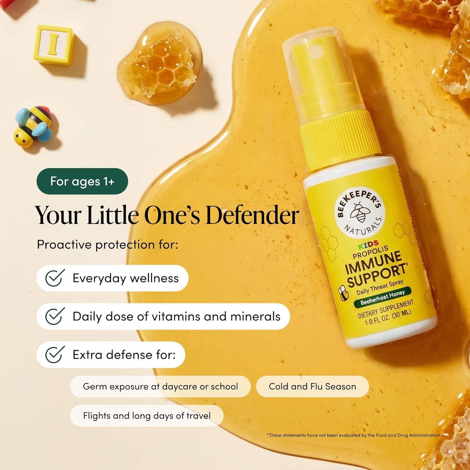 Beekeeper's Naturals Kids Propolis Throat Spray 95% Bee Propolis Extract - Natural Immune Support & Sore Throat Relief, Antioxidants & Gluten-Free, 1.06 oz (Pack of 2)