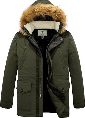 WenVen Mens Winter Warm Thickened Waterproof Parka Jacket Fur Hooded Coat