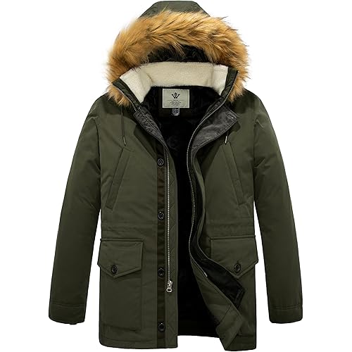 WenVen Men's Winter Warm Thickened Waterproof Parka Jacket Fur Hooded Coat