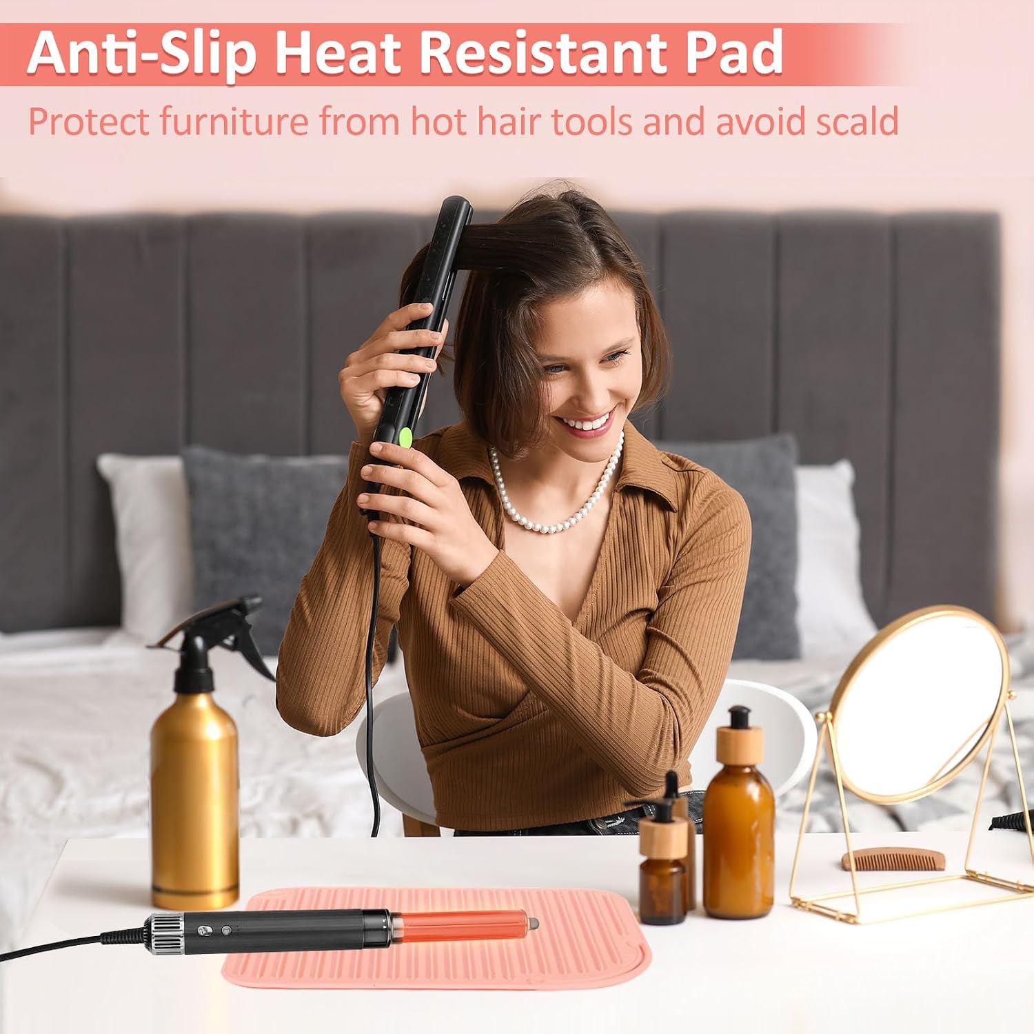 2 Pack Heat Resistant Mat Large Silicone Hot Hair Tools Holder for Curling Irons Flat Iron Hair Styling Tools Mat Portable Vanity Pad image 3