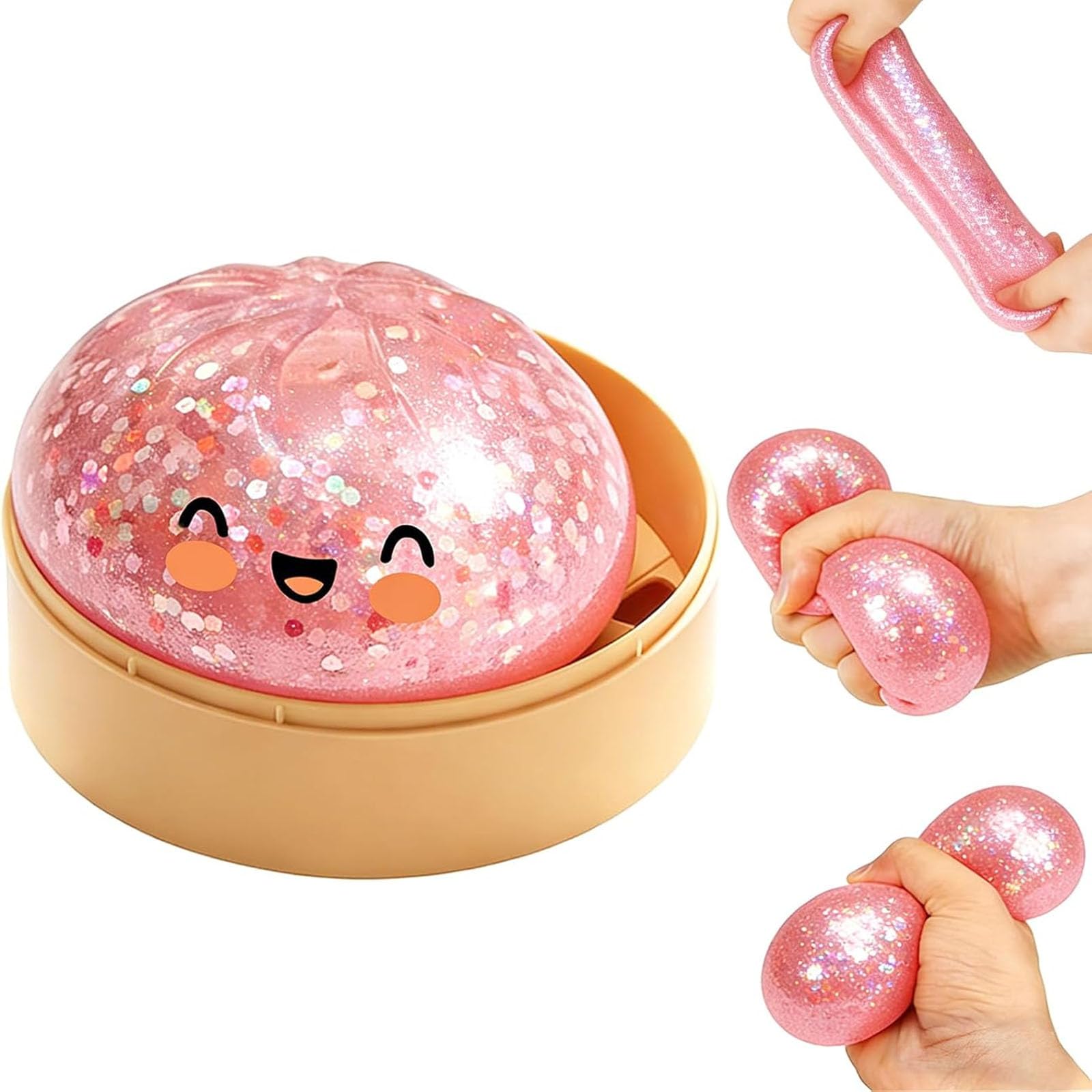 Glitter Squishy Bao Dumpling Toy, Giant Mystery Dumplings Squishies Fidget Toys, Bao Bun Squishys Sensory Toys Stress Balls for Kids Adults Autism Adhd, Squeeze Fidgets for Anxiety Relief